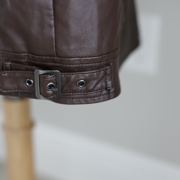 Guess Men's Faux Leather Brown Moto Jacket Size Medium - Picture 6 of 7